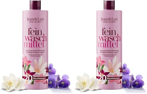 Jean & Len Faserschonendes Feinwaschmittel Wolle & Feines Veilchen & Jasmin, schützt empfindliche Fasern vorm tiefen Eindringen neuer Flecken, Feinwaschmittel flüssig, ohne Mikroplastik, vegan, 1 L