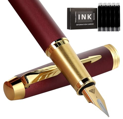 Füllstift,Feinpunkt glatte Schreibstifte für Journaling Fancy Stift mit Geschenkkoffer 8 schwarze Tintenpatronen eine Tinte konvertieren eine EF-Spitze schöne Stifte-Matte Rot