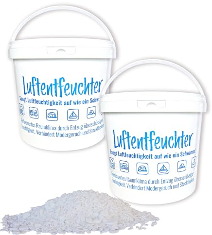 Bluecraft Luftentfeuchter Granulat 9,6 kg, 2 x 4,8 kg Raumentfeuchter Nachfüllpack im 5 L Eimer, Entfeuchter ohne Strom, Dehumidifier für Raum, Keller, Garage, Wohnwagen und Schrank