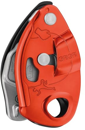 PETZL - Sicherungsgerät GRIGRI - Blockierunterstützung durch Klemmnocken, RED/ORANGE, Kompatibel mit Allen dynamischen Einfachseilen von 8,5 bis 11 mm