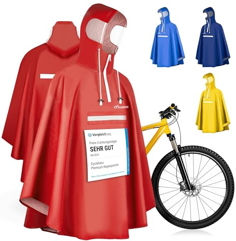 CYCLEHERO Regenponcho Fahrrad extra wasserdicht und robust - TEST SEHR GUT - Premium Regencape Fahrrad mit Reflektoren, Sichtfenster - Regenbekleidung als Regenponcho Herren und Damen - Regenjacke