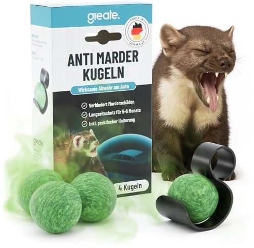 greate 4X Anti Marder Kugeln - Marderschreck Auto Duftkugeln inkl. Halterung - Sofortige & langfristige Marderabwehr Auto - Made in Germany Marderkugeln