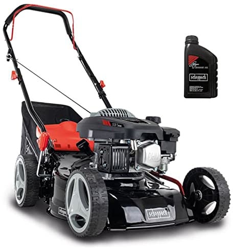 Scheppach Rasenmäher RM420 | 3in1-3,4PS | Schnittbreite 420mm | 45L Fangkorb | Schnitthöhenverstellung 25-75 mm | inkl. Motoröl