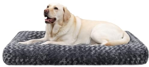 KSIIA Hundebett Grosse Hunde, Waschbar Hundekissen flauschig, Hundematte für große, mittelgroße Hunde, rutschfeste Unterseite, atmungsaktiv, Haustierbett Hundematratze Dunkelgrau 90x60cm
