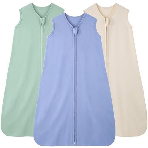 FIEMOL Baby Schlafsack 0-6 Monate 0.5 Tog Baby Wearable Blankets Baumwolle, 3 Pack Sommer atmungsaktiv Schlafsack für Neugeborene Kleinkind 58-66cm Aprikose
