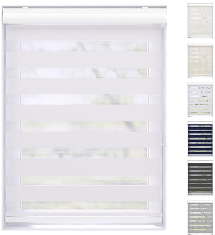 EFIXS Doppelrollo mit Kassette Montage Wand/Decke mit Bohren Breiten: 40-220, Höhe: bis 240 Hier: BxH (70 x 175) cm (Weiss) Premium Duorollo, oder ohne Bohren mit Klemmhalter am PVC-Fenster