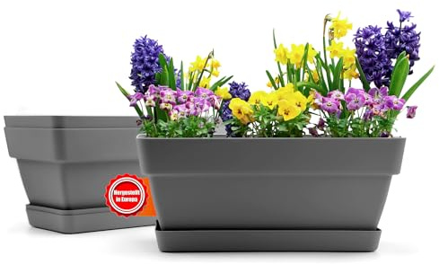 BigDean 3X Balkonkasten Blumenkasten Balkon 40 cm lang Farbe Anthrazit | aus bruchfestem Kunststoff in Anthrazit – Balkon Pflanzkasten für innen & außen geeignet – Made in Europe