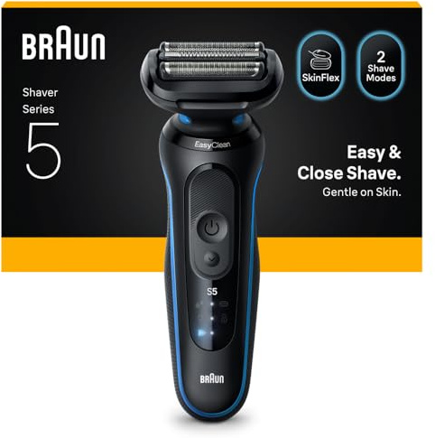 Braun Series 5 Elektrorasierer Herren, Rasierapparat mit 50 Min. Akkulaufzeit, Kabelloser Nass- und Trockenrasierer für Männer, Wasserdicht, Made in Germany, 52-B1000s, Blau