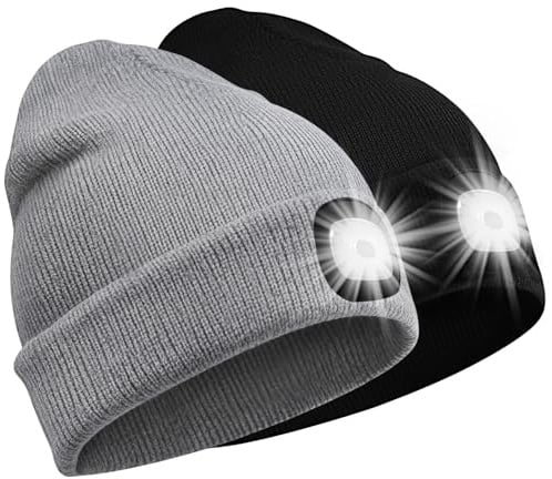 SPGOOD LED Mütze mit wiederaufladbarem Licht, Geschenk für Wintersport | 3 Helligkeitsstufen,abnehmbares LED-Licht,waschbarer Mütze,kreatives Weihnachtsgeschenke für Damen,Herren,Papa,Mama,Freundin