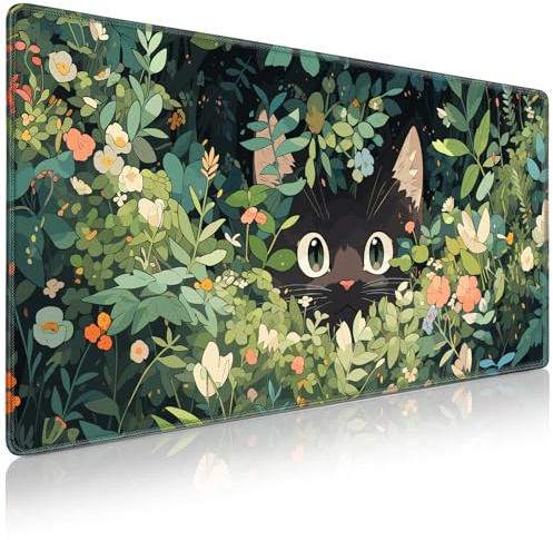 Schreibtischunterlage Gaming Mauspad, Mousepad XXL 900x400mm Mouse Pad | Acezeek Large Desk Pad mit Wasserdicht und Anti-Rutsch Basis für Büro&Zuhause Verbessert Geschwindigkeit(Katze)