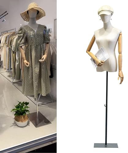 Jueraori Schaufensterpuppe Weiblich, Schneiderpuppe mit Holz Armen | Mannequin Torso mit Verstellbare Höhe 140-190cm, Damenbüste Kleiderpuppe Ausstellungsstand (Schwarz, MEDIUM)