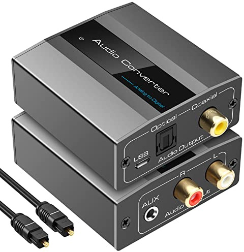 VEDINDUST Analog zu Digital Audio Konverter Wandler R/L RCA 3,5 mm AUX zu Koaxial Toslink Optischer AD Wandler für PS4 PS5 Blu-ray DVD Xbox AV Amp