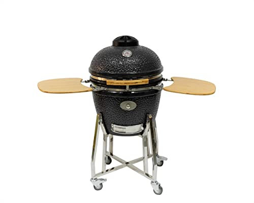 FLAME ROCK Keramikgrill Kamado Grill 22 G - Holzkohlegrill mit Bambusablage, Deckelthermometer, dunkelgrau, 22