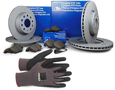Inspektionspaket ATE Bremsen Set inkl. Bremsscheiben und Bremsbeläge für vorne Ø 312 mm und hinten Ø 282 mm enthalten, 100% passend für Ihr Fahrzeug, inkl. Priner Montagehandschuhe, AN117