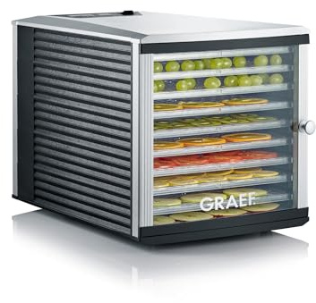 GRAEF DA510EU Dörrautomat in Silber mit Timeranzeige, Temperaturkontrolle, 30–70°C regelbar, übersichtliches Display, platzsparendes Schubladendesign