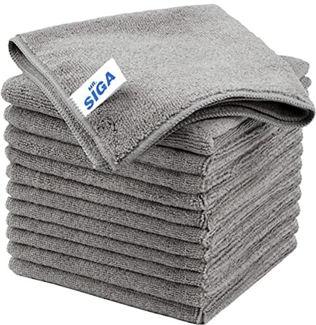 MR.SIGA Mikrofaser-Reinigungstuch, Allzweck-Mikrofasertücher, streifenfreie Reinigungstücher, 12er-Pack, Grau, Größe 32 x 32 cm(12,6 x 12,6 Zoll)