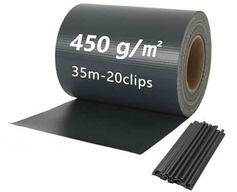 Naimorui PVC Sichtschutzfolie Sichtschutzstreifen Garten Sichtschutz Zaun Inkl. 20 x Befestigungsclips 450g/m² - Doppelstabmatten für Gartenzaun - (19cm*35m Anthrazit)