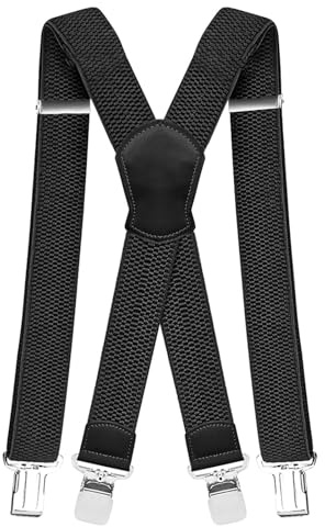 Pejoye Hosenträger für Herren Breit Arbeitshosen Stark Motorradhose Lang X Form 4 Metall Clips Einstellbar und Elastisch Einheitsgröße für Männer und Damen (Schwarz)