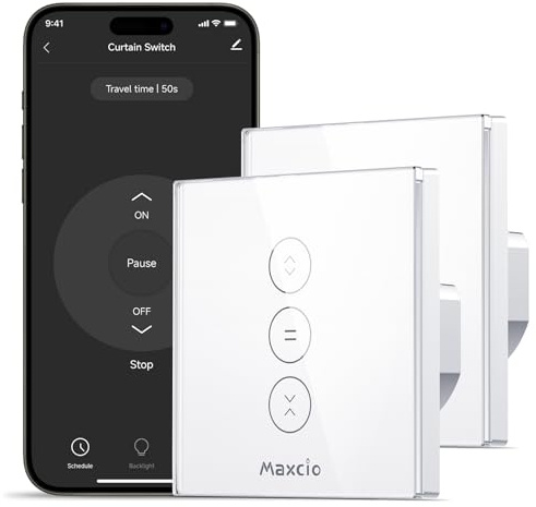 Maxcio Smart Rolladen Zeitschaltuhr, Maxcio Wlan Jalousien Vorhang Schalter, Kompatibel mit Alexa und Google Home, APP Fernbedienung und Timing-Funktion, Touch-Schalter (2 Packs)