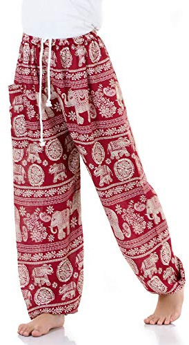 PRINCESS OF ASIA Vegan & Fair - Orientalische Kinder Aladinhose Haremshose Thailändischer Elefant für Mädchen Jungen &Jungen (146/152, Rot)