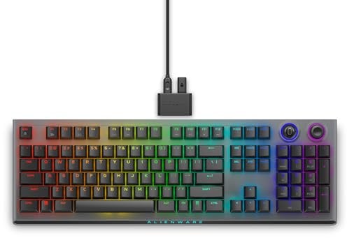 Alienware AW920K Wireless Tri-Mode Gaming Tastatur – Mechanisch CHERRY MX Red, AlienFX RGB, USB 2.4 GHz Bluetooth 5.1, US QWERTY Layout, Dark Side of the Moon