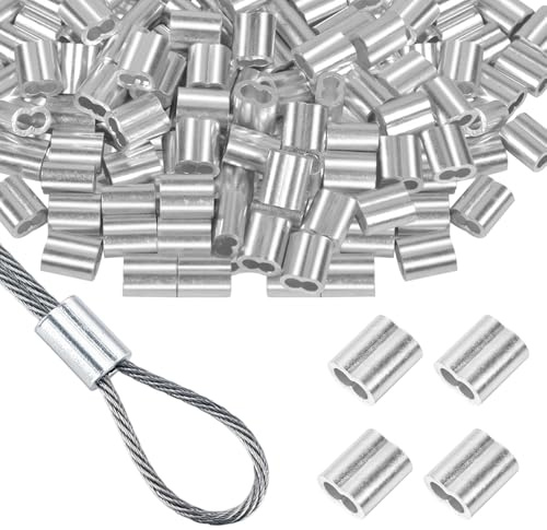 Futuhada 50 Stück Aluminium Crimphülsen, 5mm Drahtseilklemmen Alu Pressklemmen für Stahlseil Seil Kabel, Ovalklemmen für Seilbefestigung und Kabelsicherung