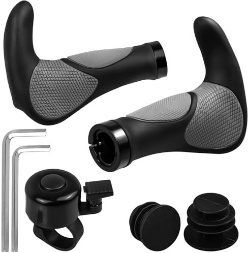 Fahrradgriffe 22mm,Rutschfester Ergonomisch Lenkergriffe Fahrrad,Lock-On Lenkergriffe mit Fahrradklingel und Montagewerkzeug, für Mountainbike E-Bike Rennrad Trekkingrad Cityrad