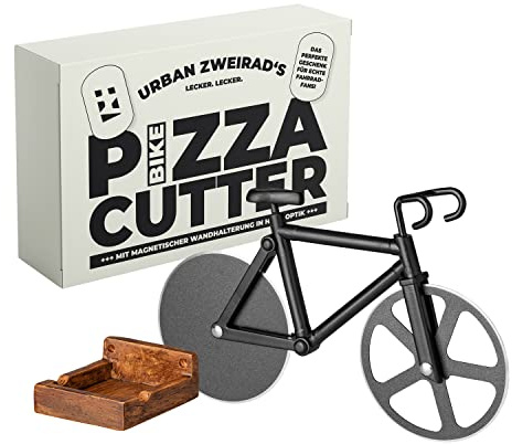 URBAN ZWEIRAD | Fahrrad Pizzaschneider inkl. magnetischer Wandhalterung | Antihaftbeschichtet & rostfrei | Familien Pizzaroller, Fahrrad Geschenkideen
