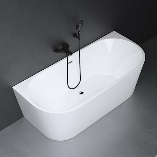 Mai & Mai Freistehende Badewanne Acryl Oval Acryl-Standbadewanne inkl. Pop Up Ablaufgarnitur Weiß 170x75x58cm Vicenza519