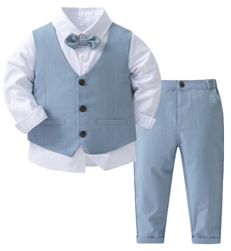 Rswnyirn Baby Anzug Jungen Hochzeit Taufe Smoking Outfit 3tlg. Taufanzug Taufbekleidung Hemd mit Anzugweste Hose Festlich Outfit