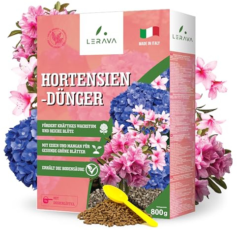 LERAVA® Hortensiendünger (800 g) - Bio Dünger für säureliebende Pflanzen - Erhält Boden-pH und fördert kräftige Blüten - Nährstoffstarker Dünger für Hortensien, Azaleen, Kamelien, Alpenveilchen