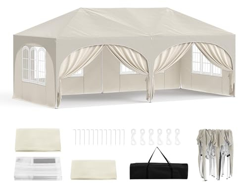 WOLTU Pavillon, Faltpavillon 3x6 m, mit 6 Seitenwänden, Partyzelt wasserabweisend UV-Schutz 50+, höhenverstellbarer Gartenpavillon, mit Tragetasche, für Outdoor Garten Camping Beige