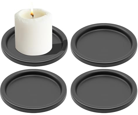 WYYFXY® 4 Stk Kerzenteller Kerzenständer Metall Kerzenhalter Stumpenkerzen | Kerzenständer Schwarz Kerzenteller 10cm Kerzenuntersetzer Rund Candle Holder für Hochzeit, Haus, Party, Deko