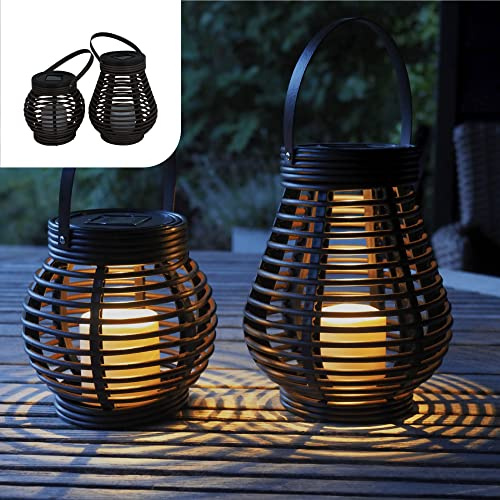 Gadgy Solar Laternen für Außen 2er Set – Wetterfeste LED Solarlampen für Garten, Balkon & Terrasse – Dekorative Solarleuchten in Tropfen- & Kugelform mit Warmweißem Licht