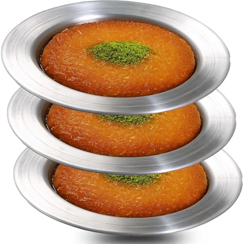 Frigya Kunefe Teller – Koch- und Servierset für zerkleinerten Kadaif, Phyllo-Teig – 3-teilige silberne Aluminiumpfanne (kompatibel mit Frozen Kunefe)