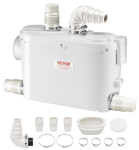VEVOR Abwasser Hebeanlage 500W, 6600 L/H Durchfluss, 8 m Förderhöhe, Abwasserpumpe 2900U/min mit 3 Wassereinlässen für Keller Küche Spüle Dusche Badewanne, Wäscheabwasserentsorgung Aufspülmaschine