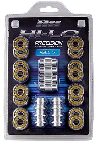 HILO 16er Set Inline KUGELLAGER 608 inkl. Spacer - ABEC wählbar, Komplett-Set für Inline Skates, Inline Hockey, Speed Bearings