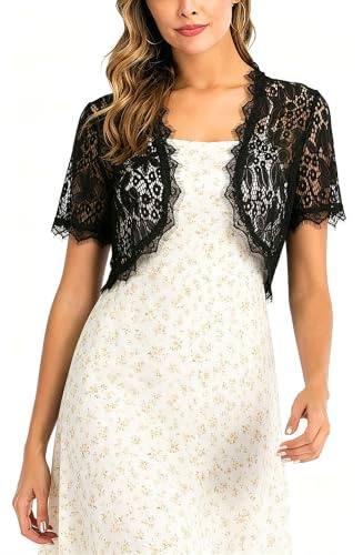 Yukiuiny Damen Spitze Bolero Elegant Festlich Kurzarm Jäckchen für Kleider Leicht Luftig Hochzeit Bolerojacke für Sommer