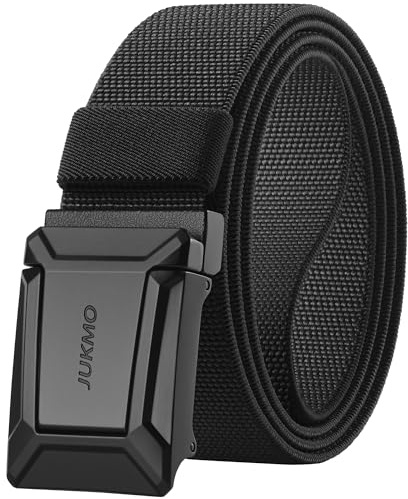 JUKMO Taktischer Stretchgürtel für Männer, Militär Arbeit Rigger Wandern,3,8cm elastische Nylon Web Ratsche Schnellspanner Gürtel in Geschenkbox (Schwarz, Medium)