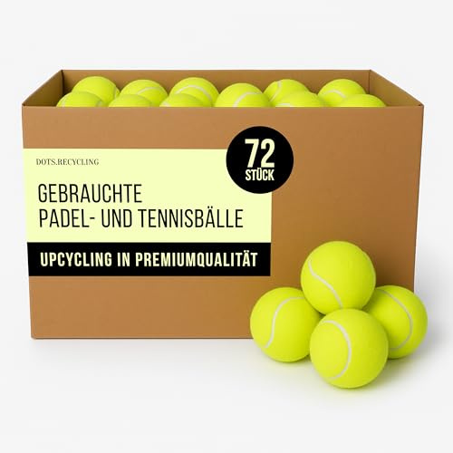 Dots.Recycling Recycelte Padel Tennis Bälle – 72 Stück – Padelbälle & Tennisbälle für Training und Hunde – Ideal für Spiel, Sport & Trocknerbälle
