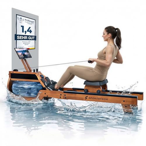 Rudergerät für Zuhause mit Wasser- oder Magnetwiderstand, bis 150 kg, LED-Display, App kompatibel, Dual Slide Rail, leise, ergonomischer Sitz, Ganzkörpertraining, vertikal verstaubar, PROwer/WRX500