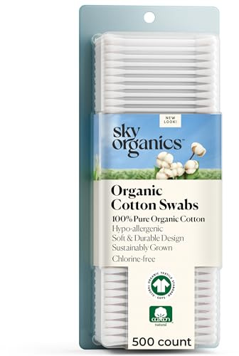 Sky Organics Bio Cotton Buds Wattestäbchen für Empfindliche Haut, 100% Reine GOTS-Zertifizierte Bio-Produkte für Schönheit & Körperpflege, 500 Stk.