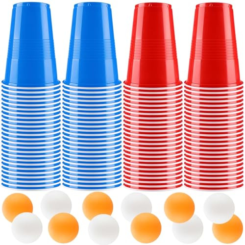 Litimkat Bierpong Becher Set,Beerpong Partybecher Enthält 100 Becher 500ML | und 12 Tischtennisbälle,mehrwegbecher,Für Party Trinkspiele,Party Geburtstag Festivals Hochzeit Camping