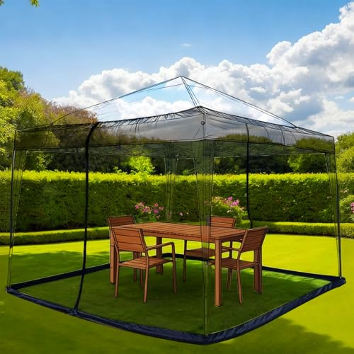 Moskitonetz Pavillon Fliegengitter 3 x 3 m: Insektenschutznetz Reißverschluss Gazebo Netting Verstellbares Pergola Mosquito Net Feinmaschig Outdoor Garten Hof Patio Camping (Schwarz, 300x300x230cm)