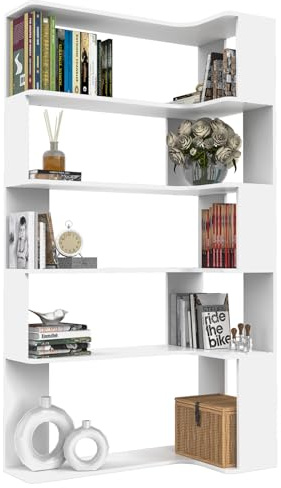 CHOWGOLI L-förmiges Eckregal Mit 5 Ebenen, Großer Offener Standregale, Bücherregal Ecke Weiß für Schlafzimmer, Wohnzimmer, Arbeitszimmer, 90x48x169 cm