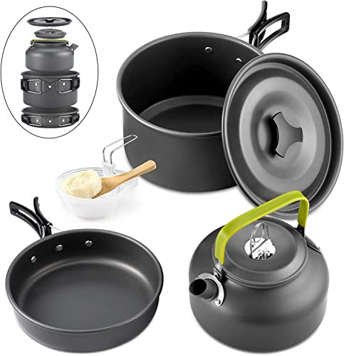 Qtiwe 10 Stück Kochgeschirr Kit Picknick Töpfe Kochgeschirr Camping Set für Camping Outdoor Wandern Picknick BBQ, Faltbare Camping Töpfe, FDA Zertifiziert