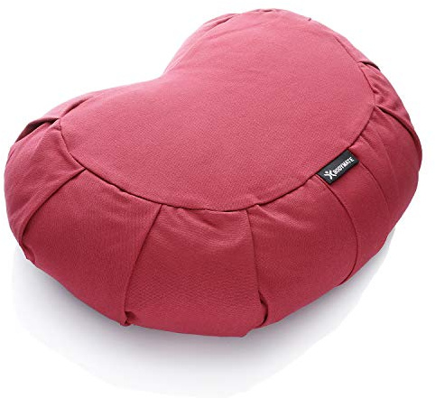 BODYMATE Halbmond Yogakissen 42cm lang 30cm breit und 15cm hoch mit Buchweizen-Spelz Füllung – Maschinenwaschbarer Bezug aus 100% extra dicker Baumwolle – Meditationskissen – Sitzkissen