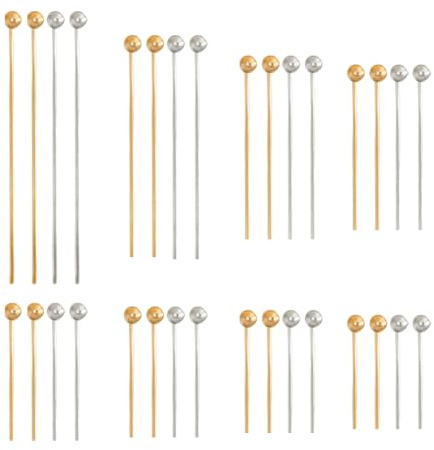 PandaHall 800Stk 8 Größen Messingkopfstifte Goldener/Silberner Kugelkopfstift Für Perlen Ohrringe Schmuckherstellung, Ball: 2 mm