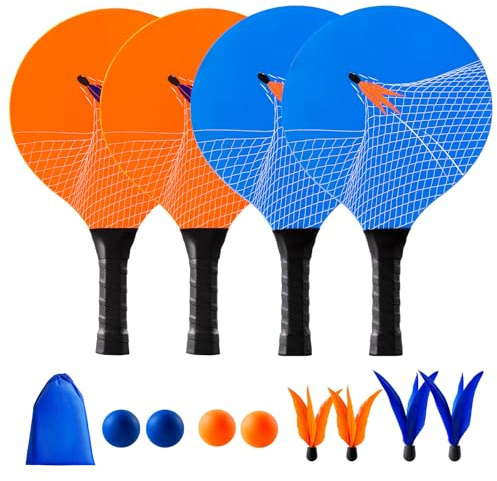 U&C Planet Beachball Set Paddle Ball Spiel Strandschlägerset aus Holz Schläger Spiel für Kinder&Familie 4 Schläger, 8 Bälle Spielzeug für Garten Strand Party