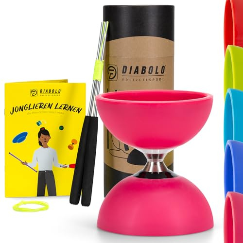 Diabolo Freizeitsport Jonglier-Set Pro mit kugelgelagertem Diabolo (pink), Handsticks aus Aluminium, Ersatzschnur, Anleitung - mit Geschenkverpackung